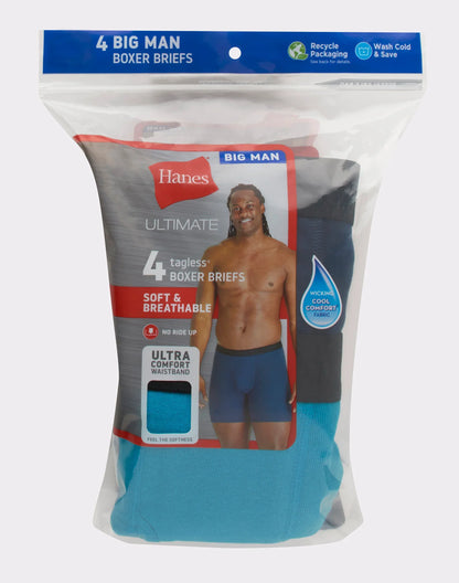 Hanes Ultimate Big Men&rsquo;s Cotton Boxer Brief Underwear, Blue-Red, 4-Pack (Big &amp; Tall Sizes)