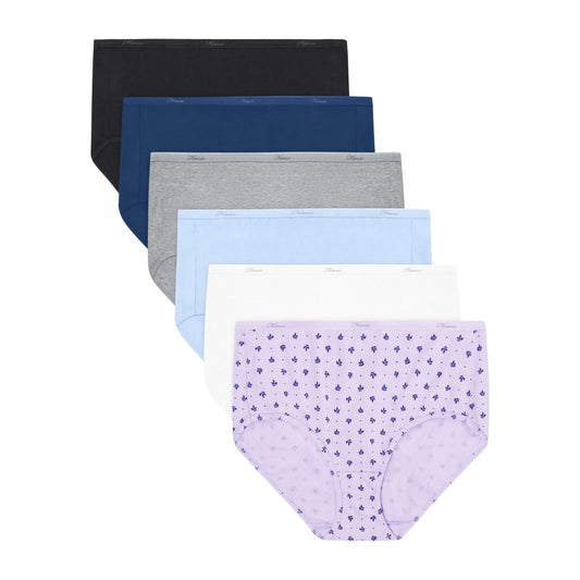 Hanes Women's Cotton Brief Underwear, Moisture-Wicking, 6-Pack