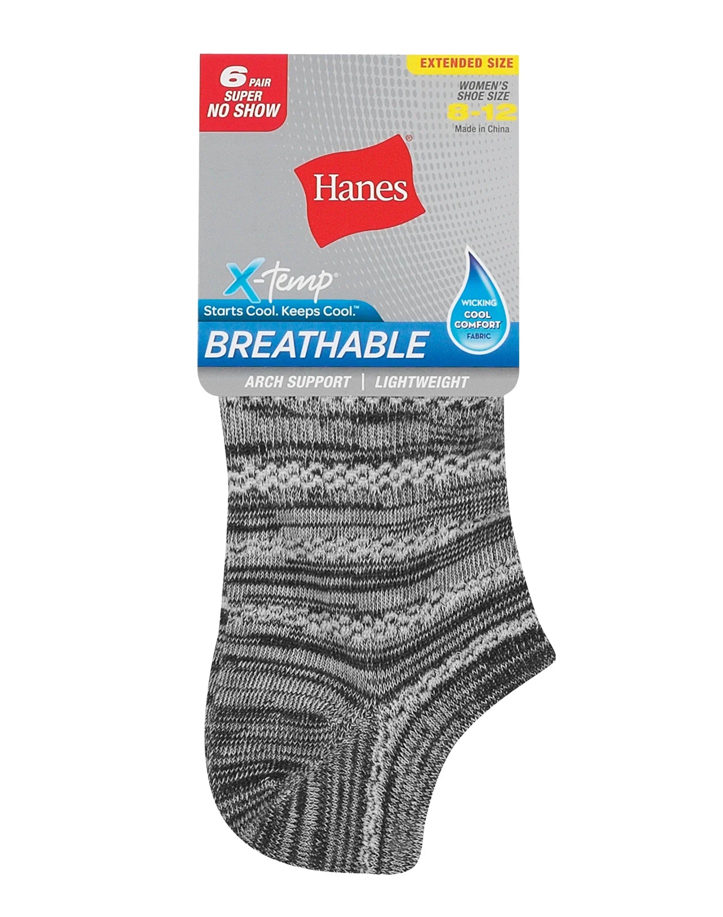Hanes X-Temp Women's Super No Show Socks, Shoe Sizes 8-12, 6-Pairs