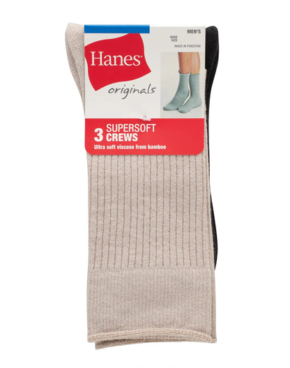 Hanes Originals Men&rsquo;s Crew Socks Pack, 3-Pairs, SuperSoft