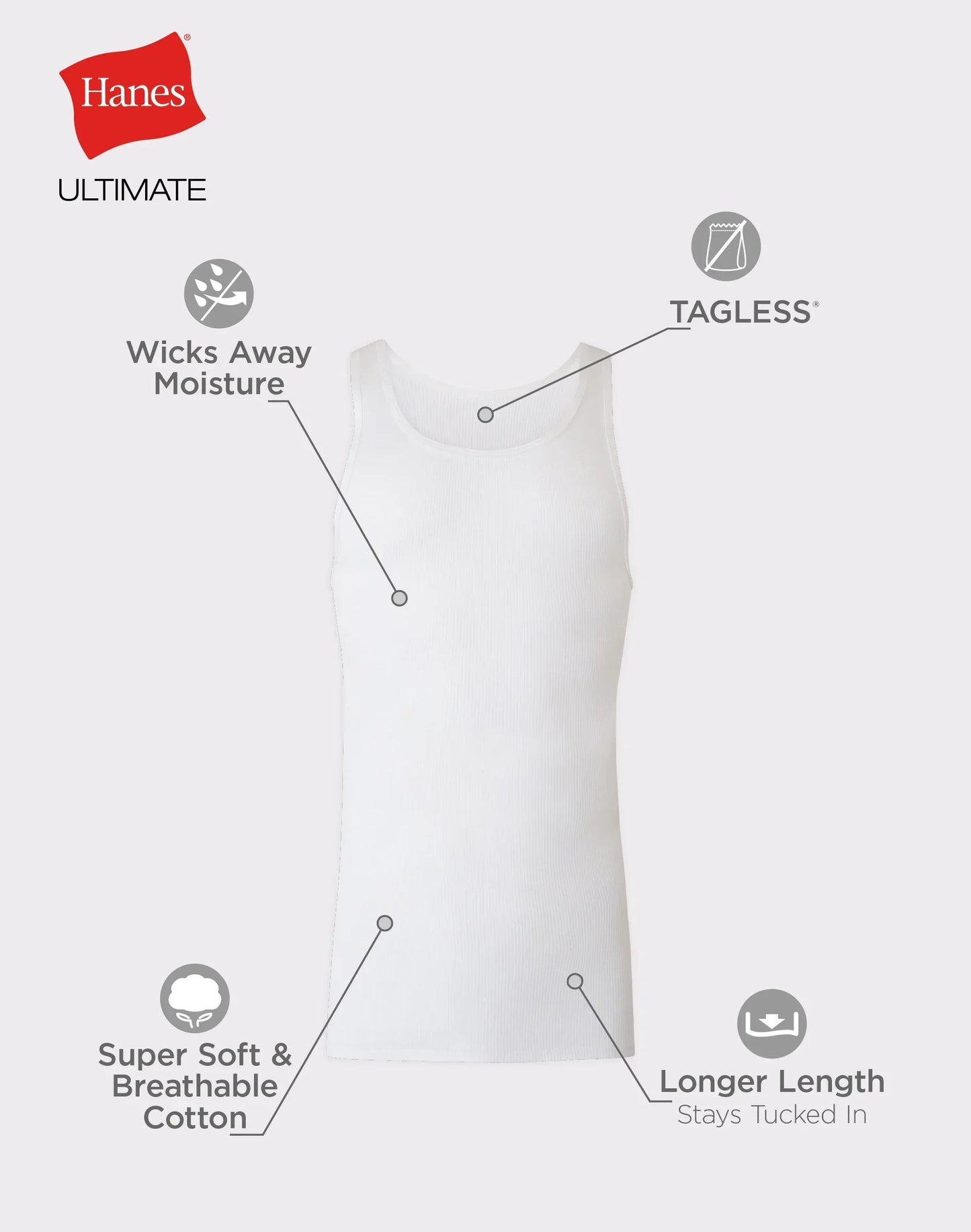 Hanes Ultimate Tall Men&rsquo;s Tank Top Undershirts Pack, Cotton, 5-Pack, (Big &amp; Tall Sizes)