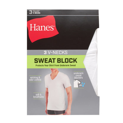 Hanes Men's Sweat Block V-Neck Tee, White, 3-Pack