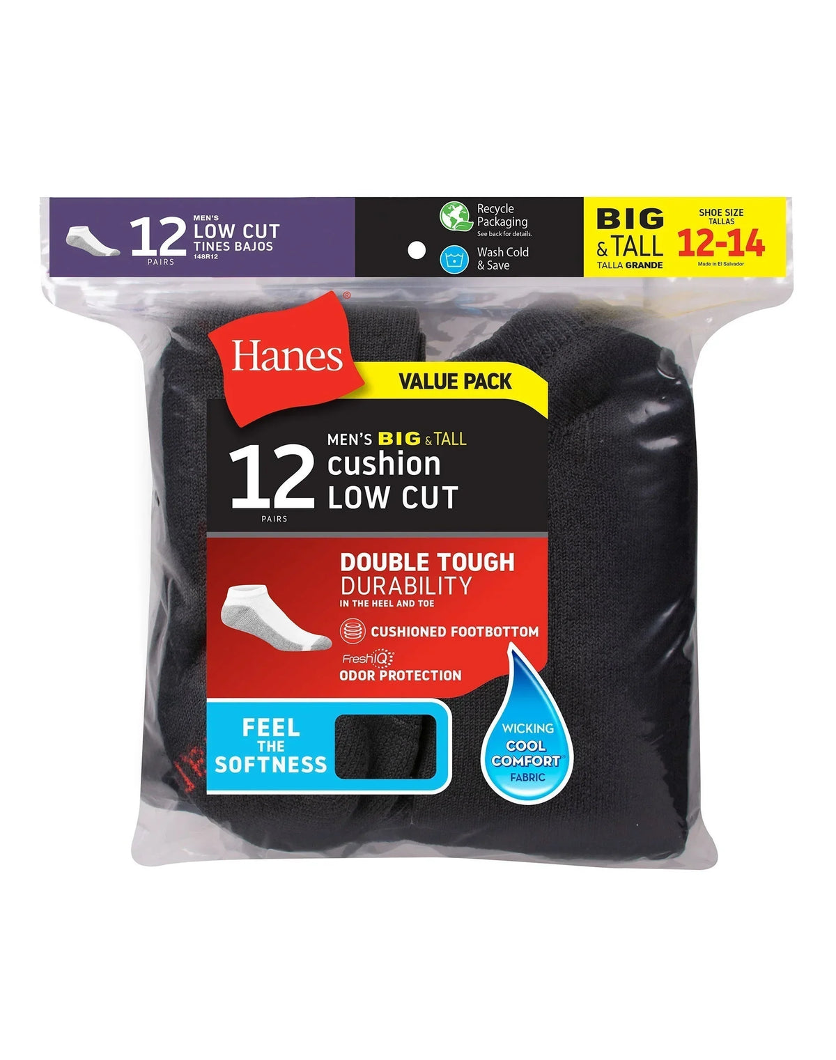 Hanes Double Tough Men's Low-Cut Socks, 12 Pairs (Big & Tall)