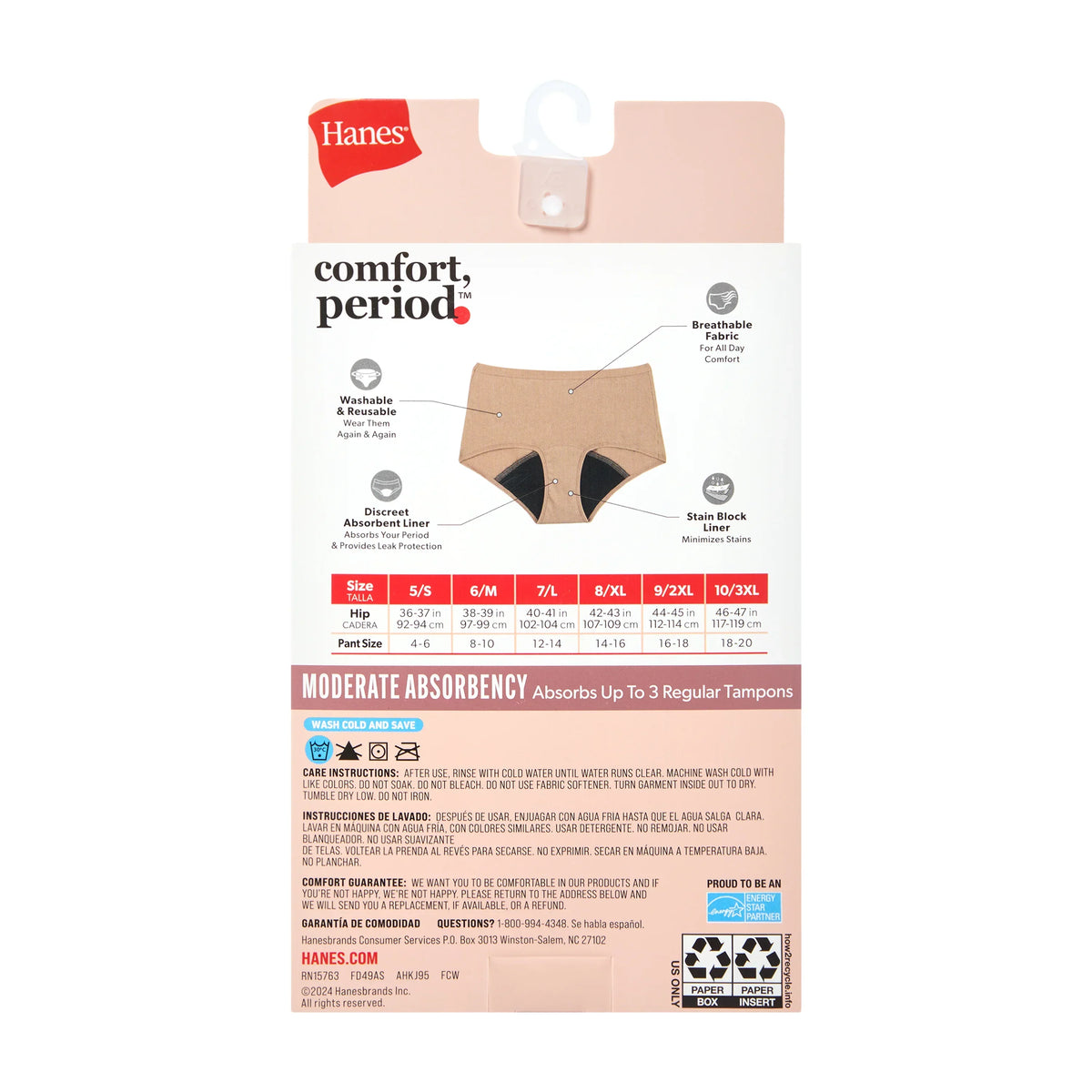Hanes Comfort, Period. Women's Boyshort Period Underwear, Moderate Leaks, Neutrals, 3-Pack