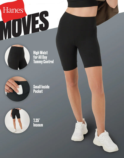 Hanes Moves Women's Bike Shorts with Internal Pocket, 7.25"