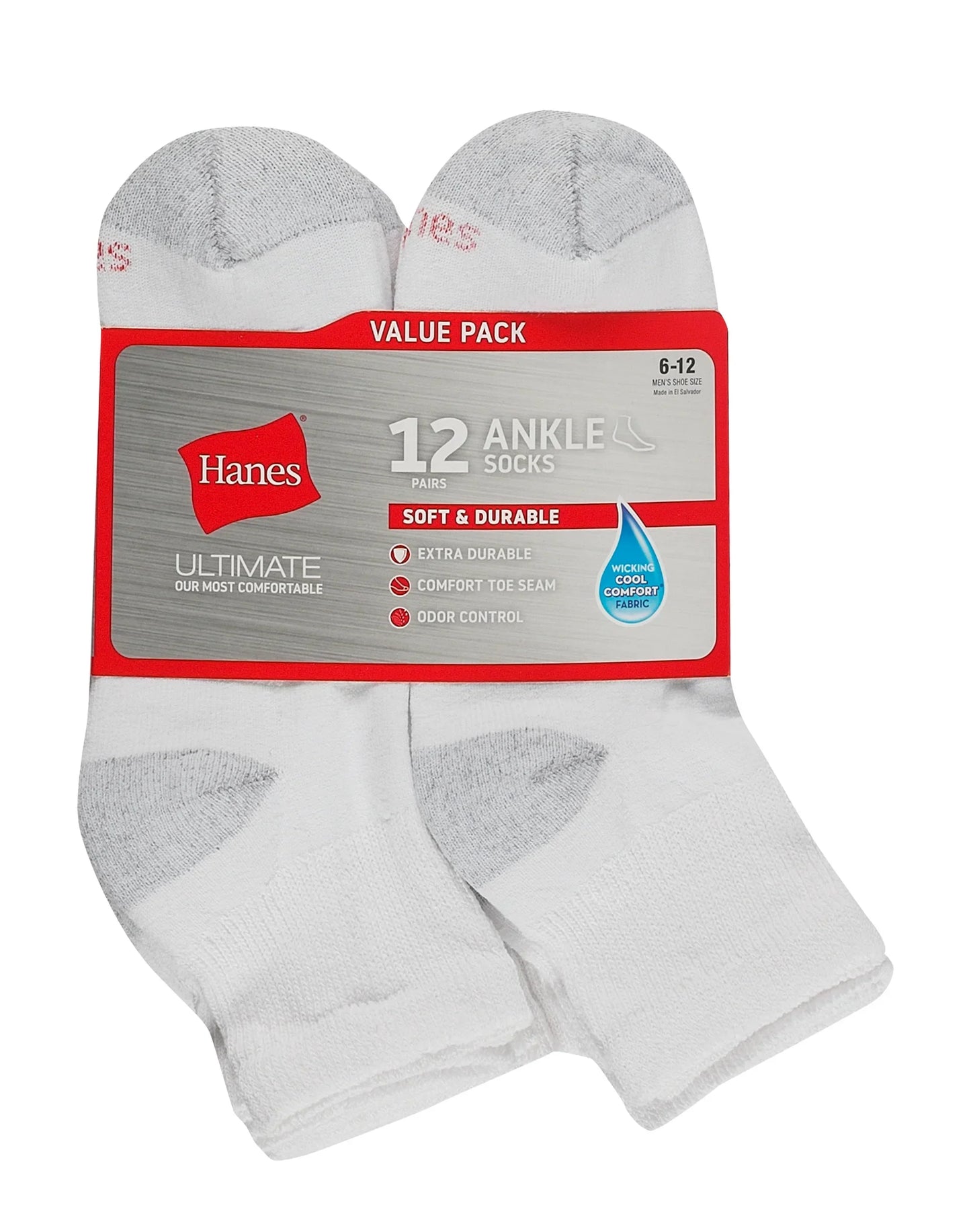 Hanes Ultimate Men's Ankle Socks, 12-Pairs