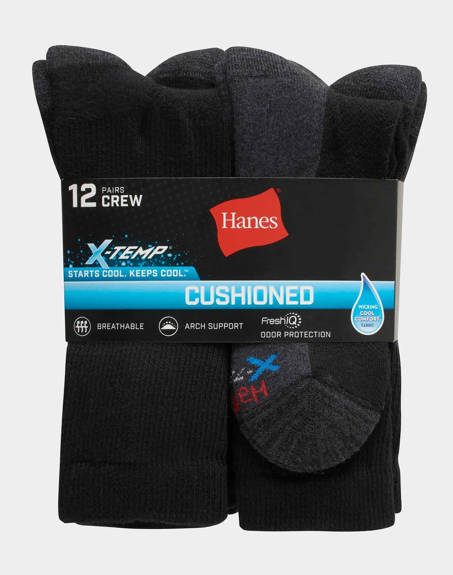 Hanes Men's FreshIQ&reg; X-Temp&reg; Active Cool&reg; Big and Tall Crew Socks 12-Pack
