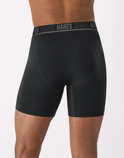 Hanes Moves Ultimate Men's Anti-Chafe  Boxer Brief Underwear, Total Support Pouch, X-Temp, Black, 4-Pack, 6"
