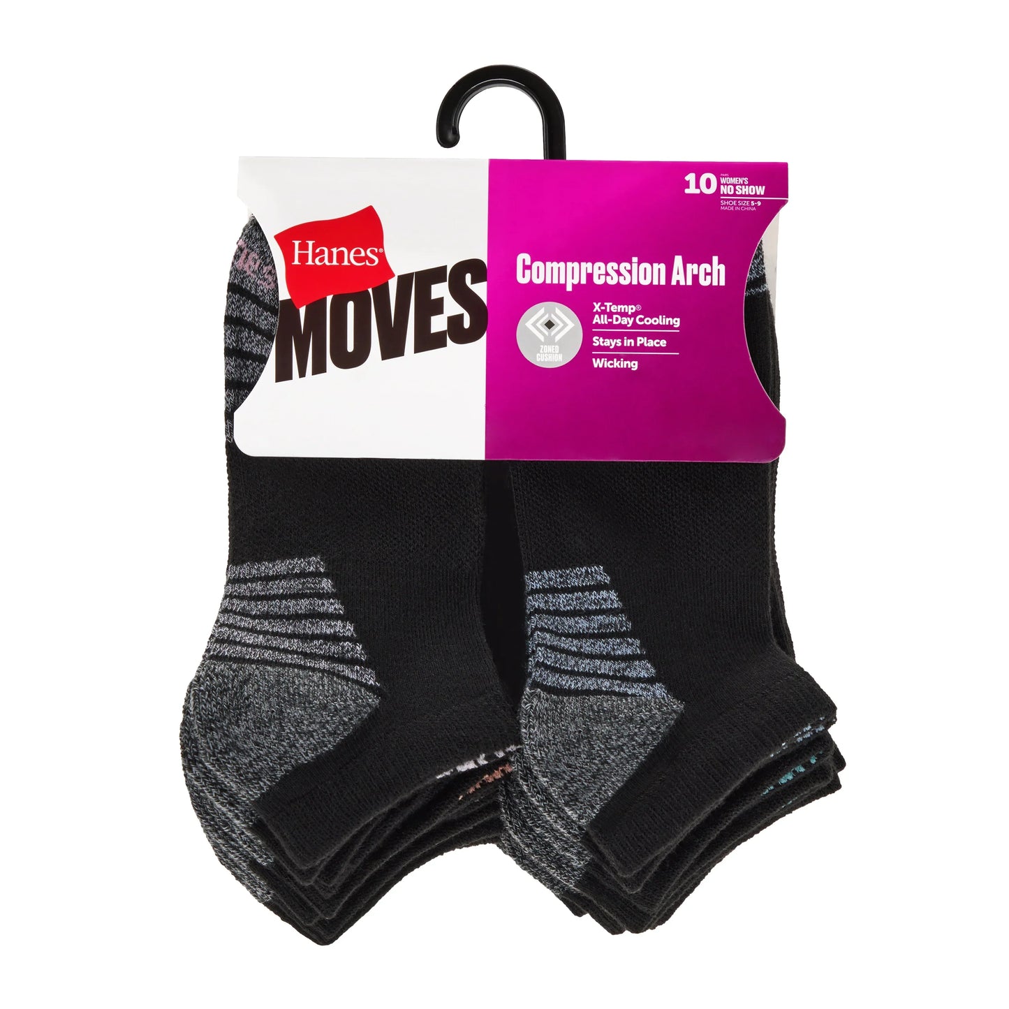 Hanes Moves Women&rsquo;s No Show Socks, X-Temp, Shoe Size 5-9, 10-Pairs