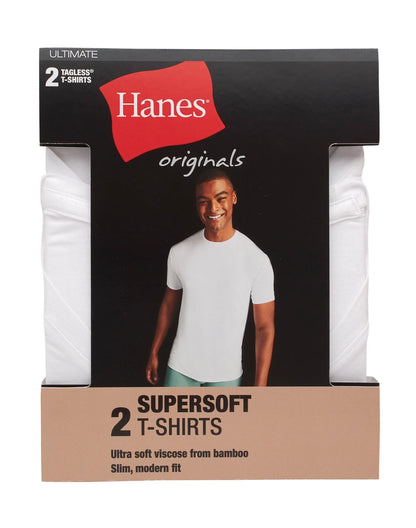 Hanes Originals Ultimate Men's SuperSoft Crewneck Undershirt, White, 2-Pack