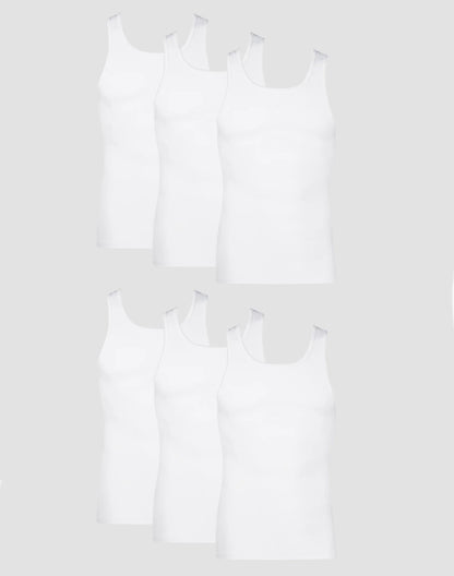 Hanes Men's Cotton Tank Undershirt, Moisture-Wicking, White, 6-Pack