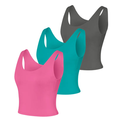 Hanes CoolDRI Women's Crop Tank with Built-in Shelf Bra, 3-Pack