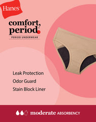 Hanes Comfort, Period. Girls' Hipster Period Underwear, Moderate Protection, Assorted Solids, 4-Pack