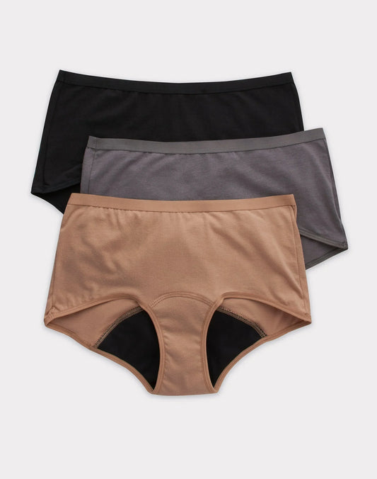 Hanes Comfort, Period. Women's Boyshort Period Underwear, Moderate Leaks, Neutrals, 3-Pack