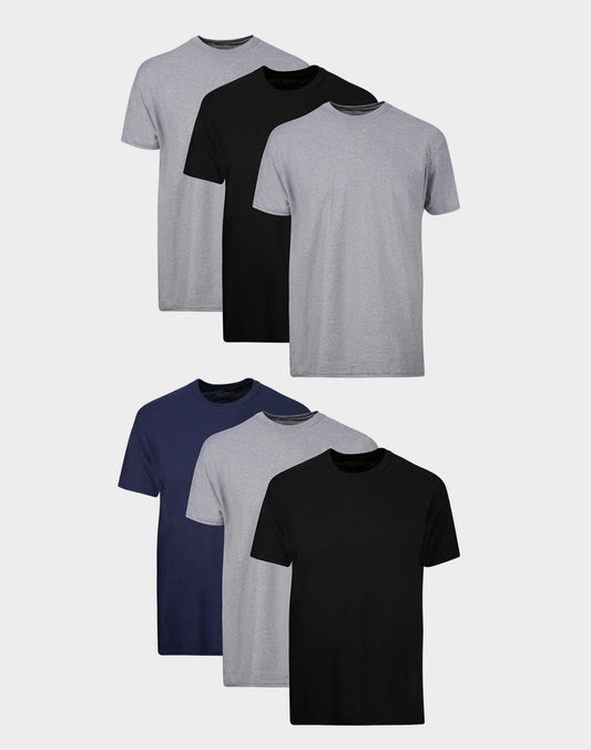 Hanes Men's T-Shirt Pack, Moisture-Wicking Stay-Tucked Undershirts, Black/Grey/Blue, 6-Pack