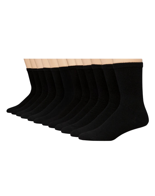 Hanes Double Tough Men's Crew Socks, Shoe Sizes 12-14, 12-Pairs