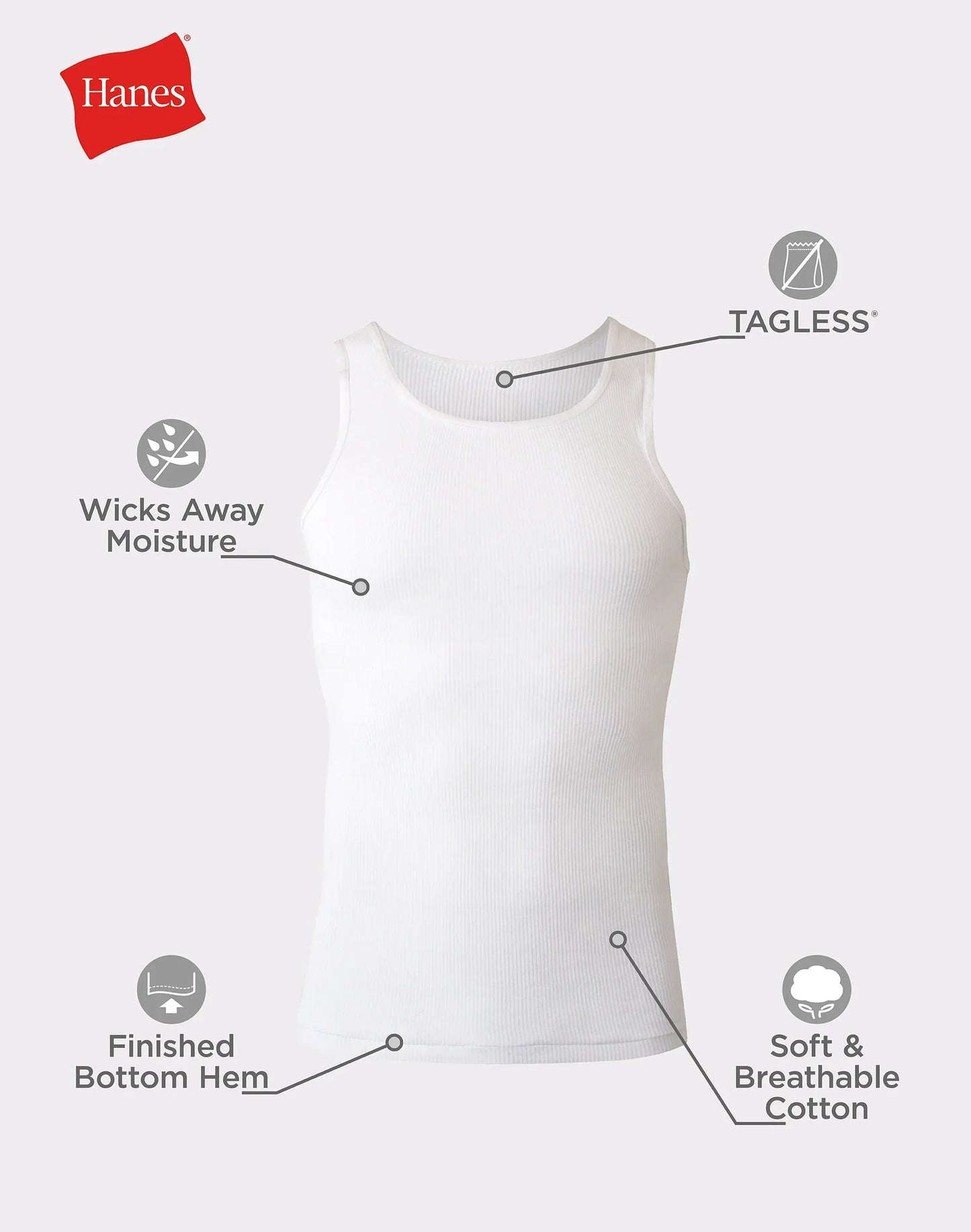 Hanes Men's Cotton Tank Undershirt, Moisture-Wicking, White, 10-Pack