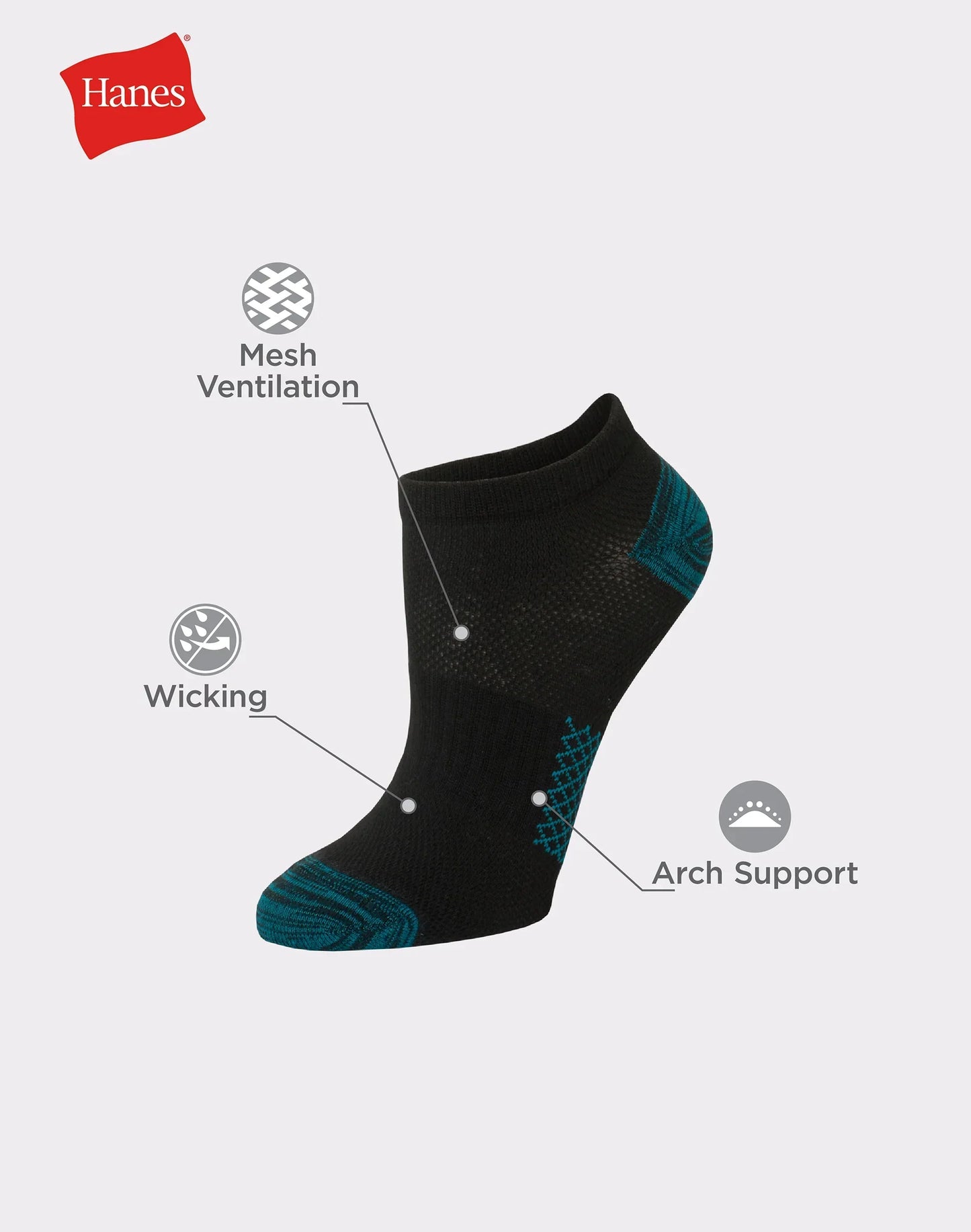 Hanes X-Temp Women's No Show Socks, Extended Sizes, 6-Pairs