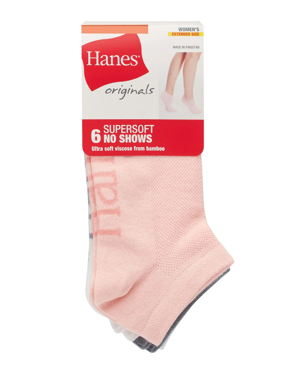 Hanes Originals Women&rsquo;s SuperSoft No Show Socks, Extended Sizes, 6-Pairs