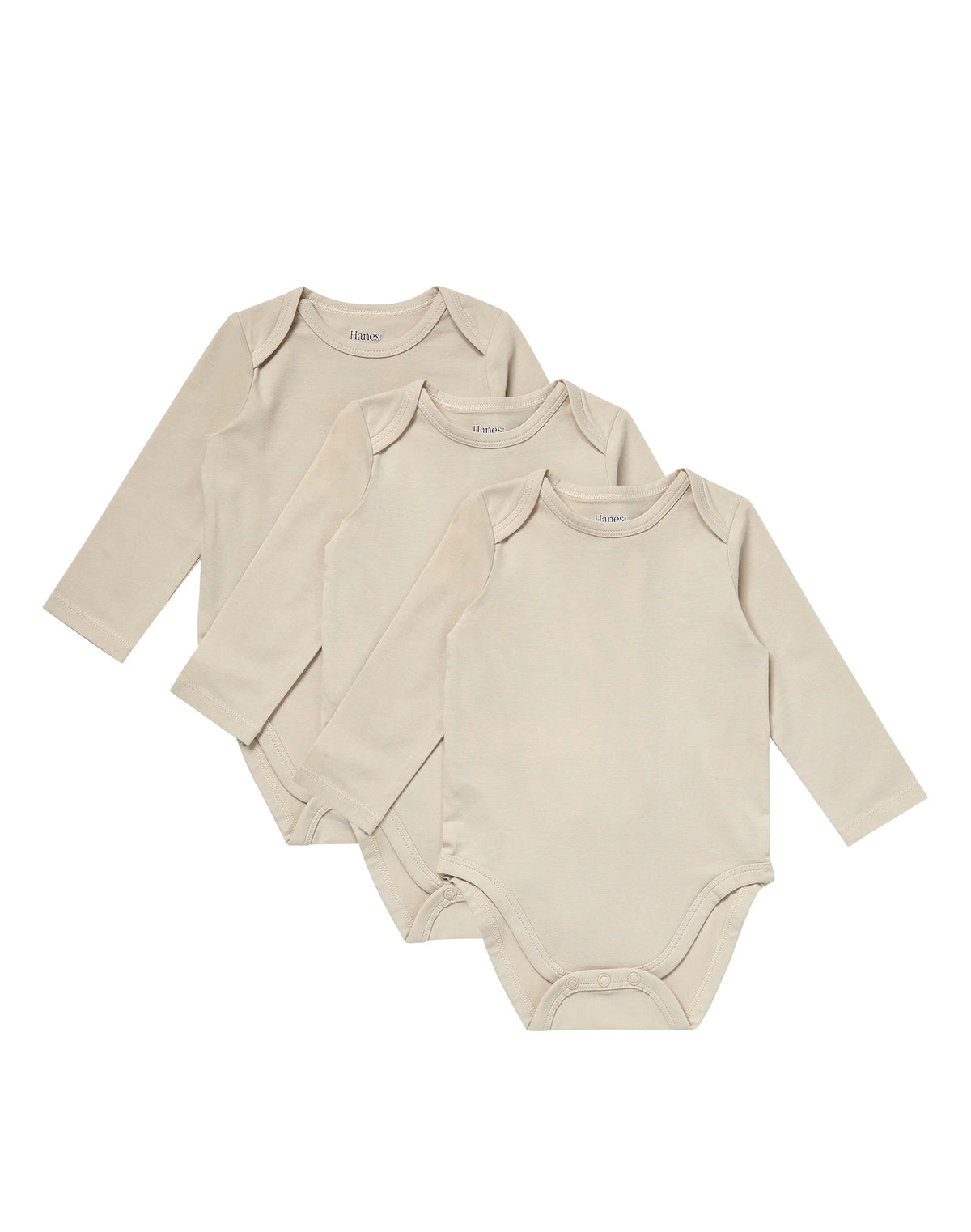 Hanes Pure Comfort Baby Long Sleeve Bodysuits, Organic Cotton, Boys &amp; Girls, 3-Pack