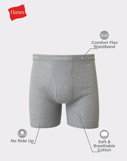 Hanes Men's Cotton Boxer Brief Underwear Super Value Pack, Black/Grey, 10-Pack