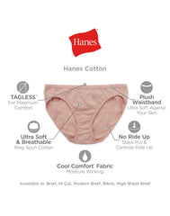 Hanes Women's Cotton Brief Underwear, Moisture-Wicking, 6-Pack
