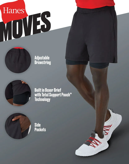 Hanes Moves Men's 2-in-1 Gym Shorts, 5" Inseam