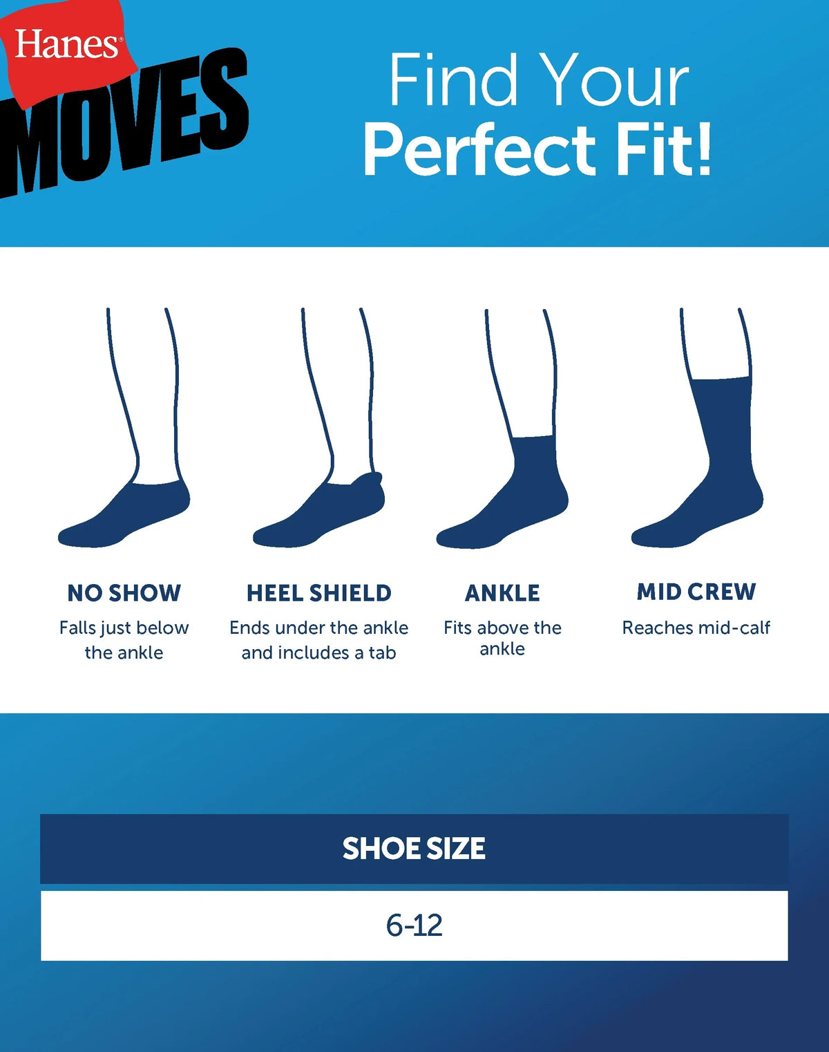 Hanes Moves Breathable Mesh Men&rsquo;s Heel Shield Socks, Shoe Sizes 6-12, 6-Pairs