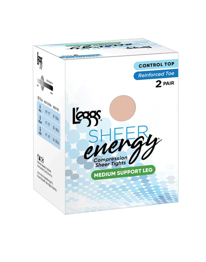 L'eggs Sheer Energy Medium Support Compression Tights, Reinforced Toe, 2-Pairs