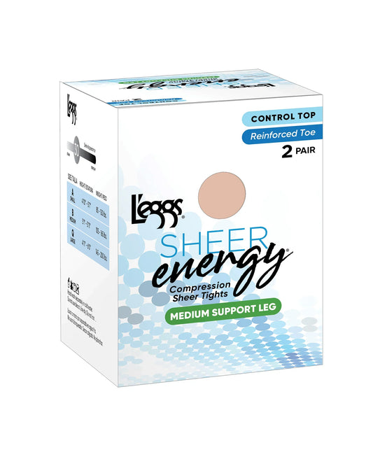 L'eggs Sheer Energy Medium Support Compression Tights, Reinforced Toe, 2-Pairs