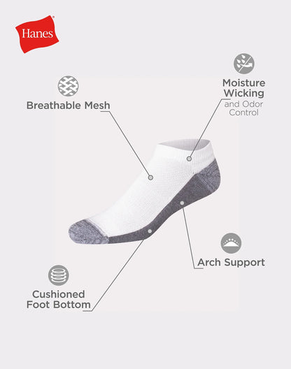 Hanes Men's Cushioned No Show Socks, X-Temp, 12-Pairs