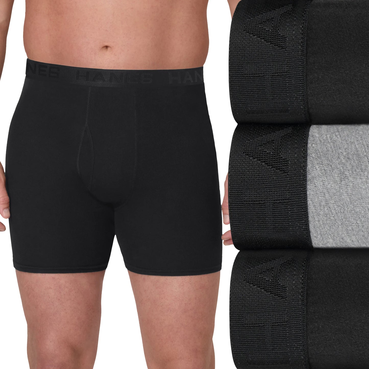 Hanes Ultimate Big Men's ComfortBlend Boxer Brief Underwear, Black/Grey, 3-Pack (Big &amp; Tall Sizes)