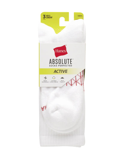 Hanes Absolute Active Men&rsquo;s Cushioned Crew Socks, Shoe Sizes 6-12, 3-Pairs