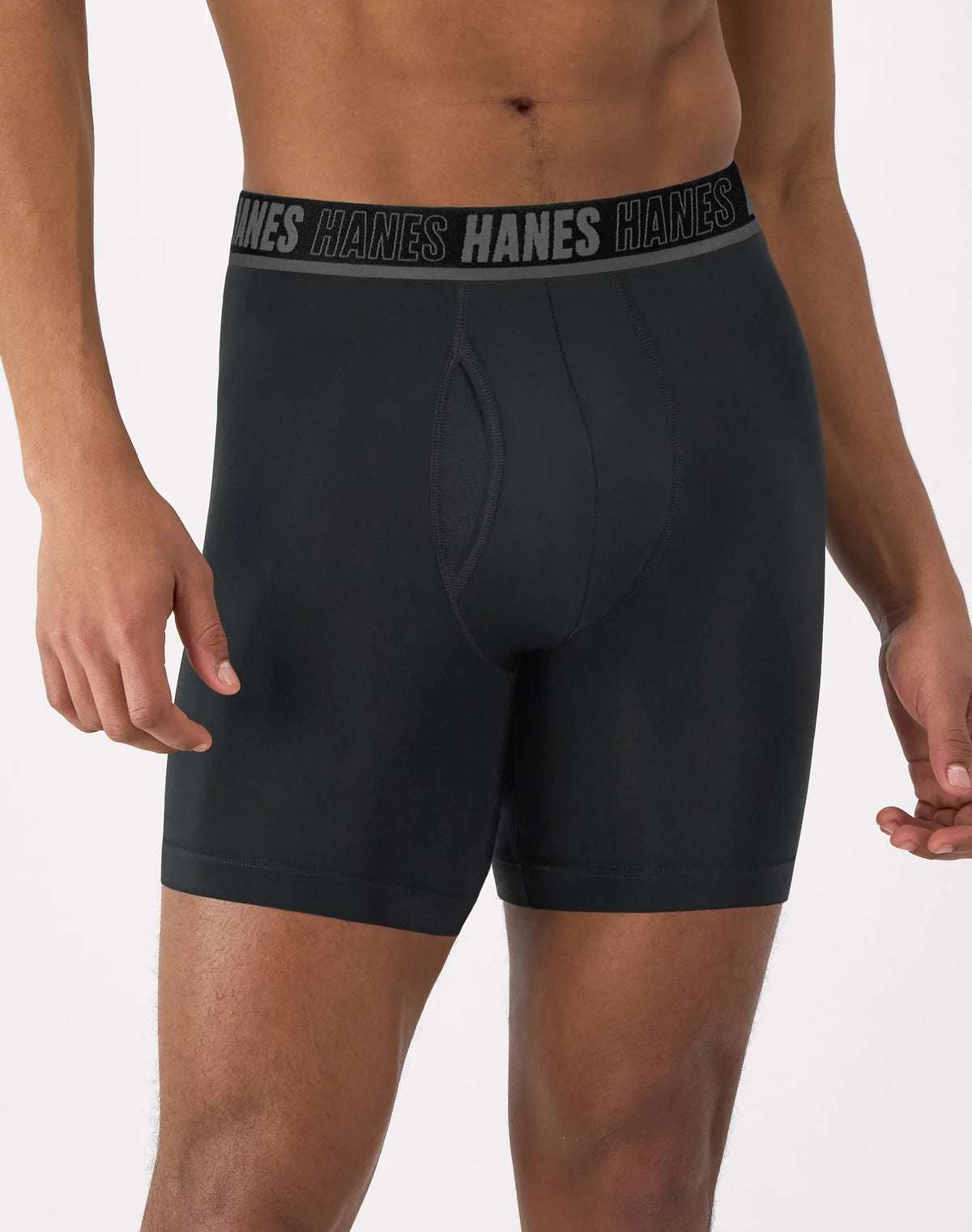 Hanes Moves Ultimate Men's Anti-Chafe Boxer Brief Underwear, Total Support Pouch, X-Temp, Black/Grey/Blue, 4-Pack, 6"