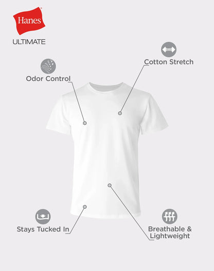 Hanes Ultimate Comfort Fit Men's Crewneck Undershirt, Black, 4-Pack