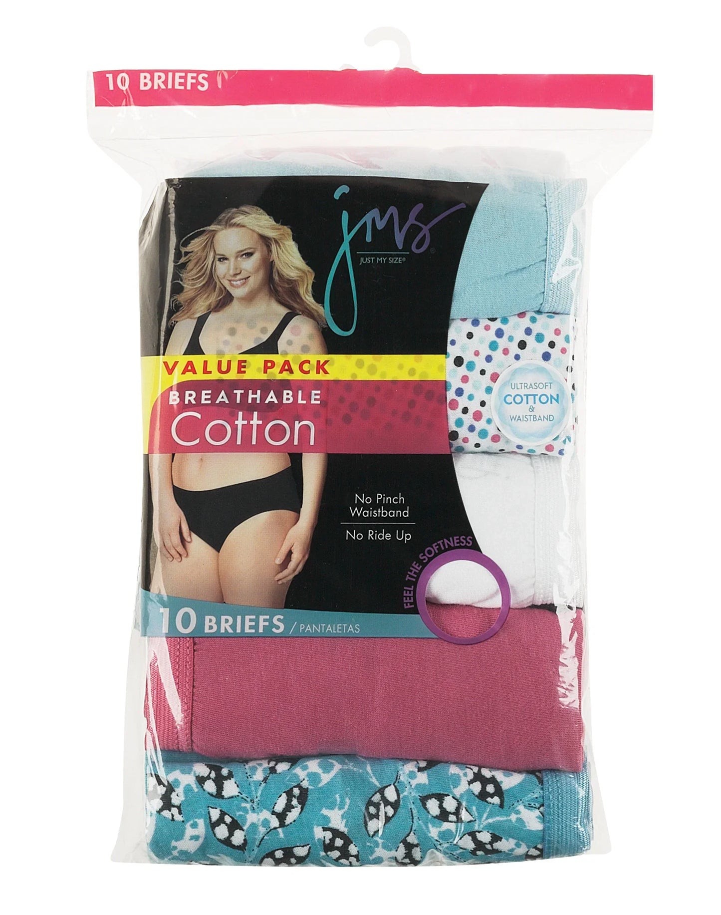 Hanes Just My Size Women's Cotton Brief Underwear, Assorted, 10-Pack (Plus Size)