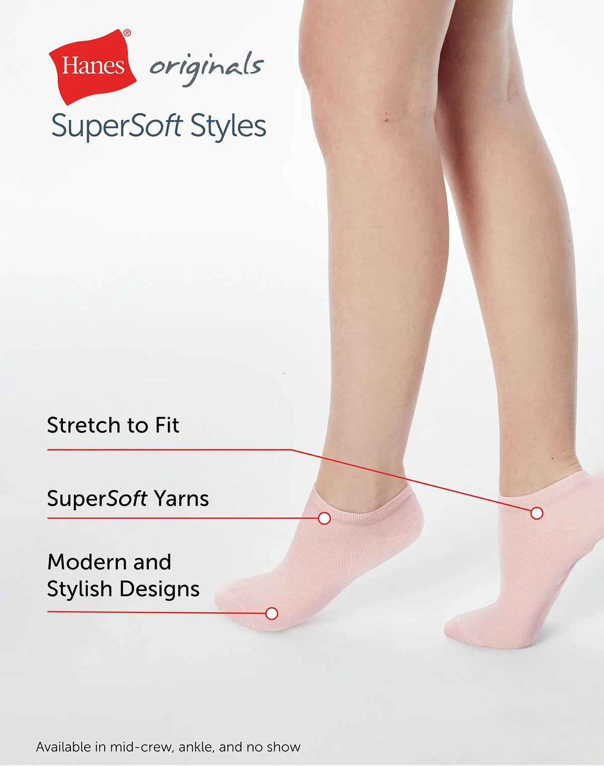Hanes Originals Women&rsquo;s SuperSoft No Show Socks, 6-Pairs