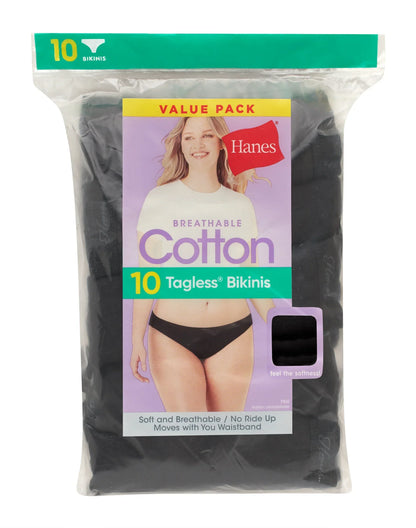 Hanes Women's Breathable Cotton Bikini Underwear, Black, 10-Pack