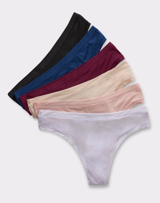 Hanes Women's Super Stretch Microfiber Thong Underwear, Comfort Flex Fit, 6-Pack