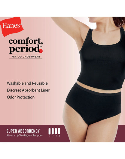 Hanes Comfort, Period. Women's Brief Period Underwear, Super Leaks, 3-Pack