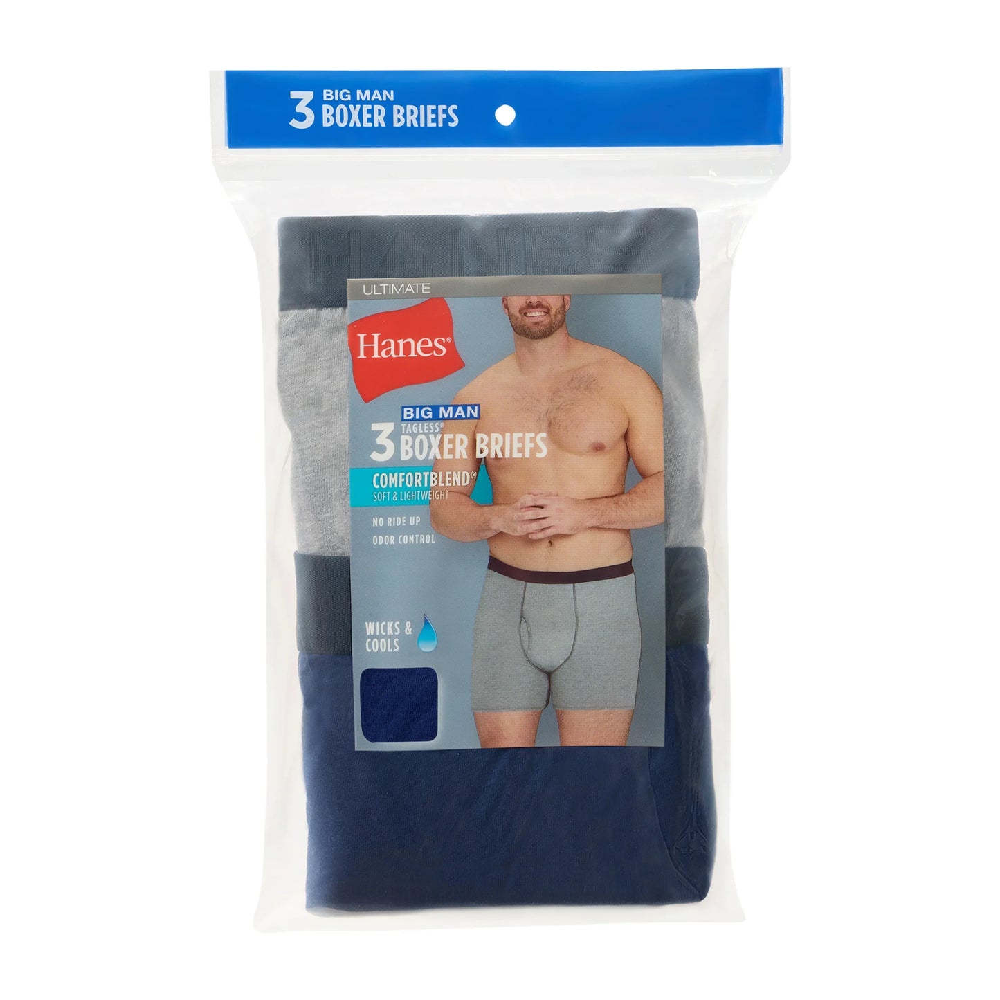 Hanes Ultimate Big Men's ComfortBlend Boxer Brief Underwear, Assorted, 3-Pack (Big &amp; Tall Sizes)