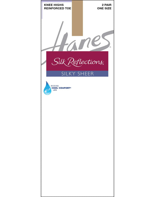 Hanes Silk Reflections Silky Sheer Knee Highs with Reinforced Toe, 2-Pairs