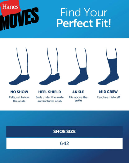 Hanes Moves Breathable Mesh Men&rsquo;s Ankle Socks, Shoe Sizes 6-12, 6-Pairs