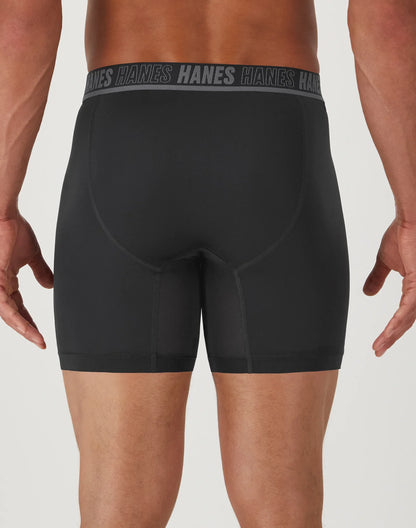 Hanes Moves Ultimate Men&rsquo;s Anti-Chafe Boxer Brief Underwear, X-Temp, Black/Grey/Ocean Blue, 4-Pack, 6"