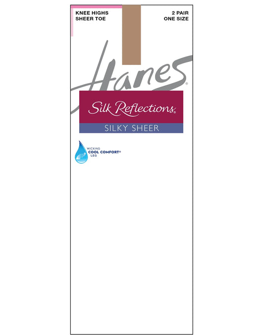 Hanes Silk Reflections Silky Sheer Knee Highs, Sheer Toe, 2-Pairs