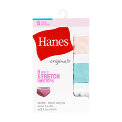 Hanes Originals Girls' Tween Hipster Underwear, Assorted Solids/Print, 5-Pack