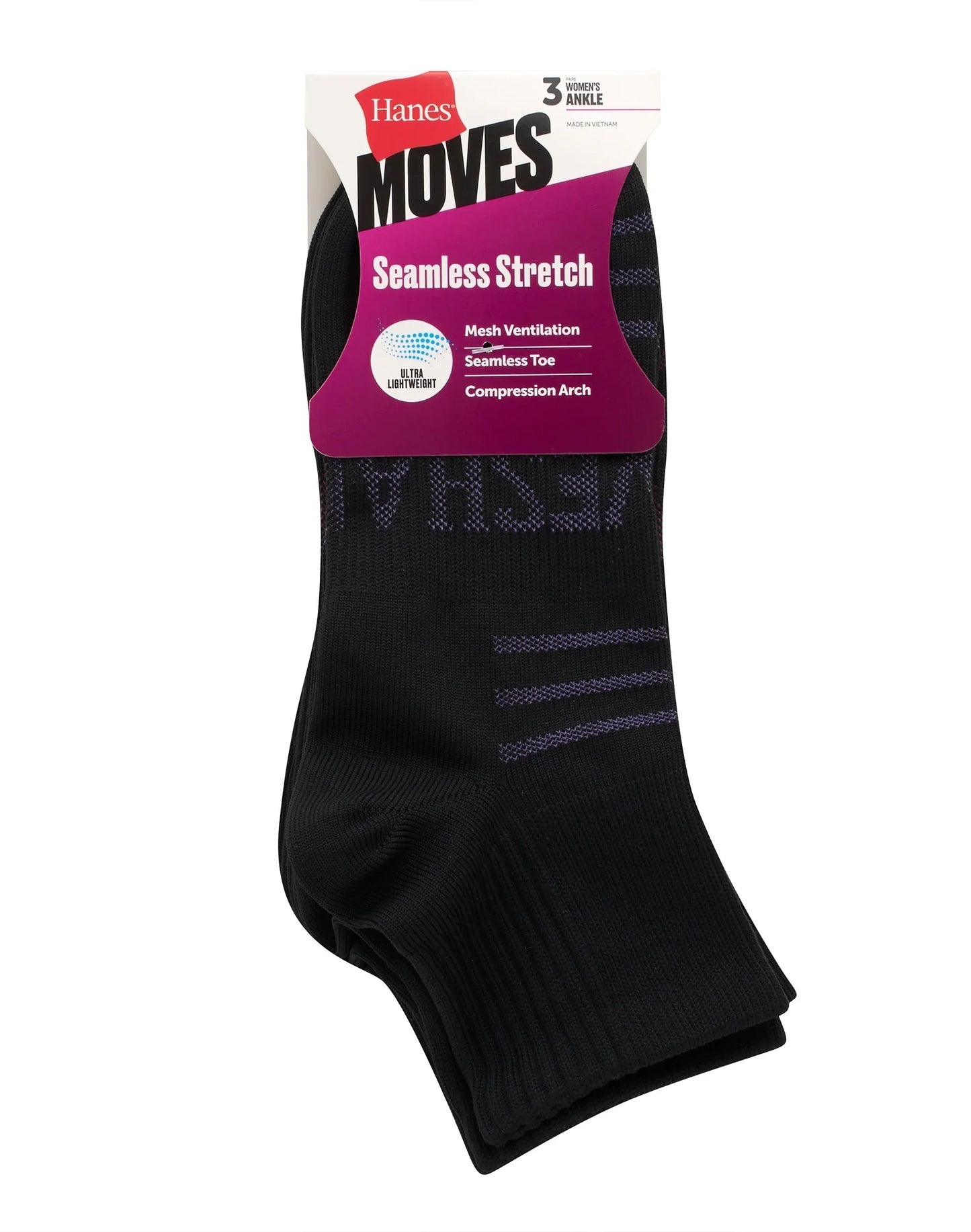 Hanes Moves Women&rsquo;s Seamless Stretch Ankle Socks, 3 Pairs