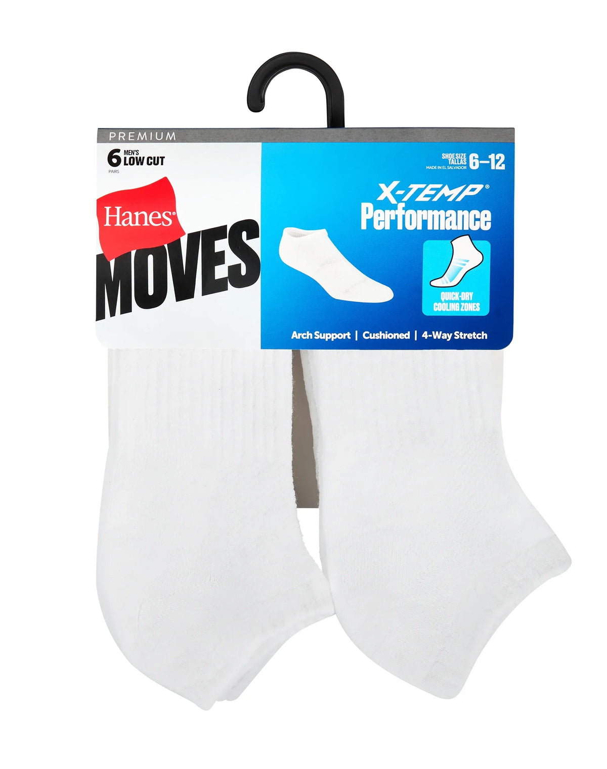 Hanes Men's Performance No Show Socks With Cushioned Heel & Toe, 6-Pack