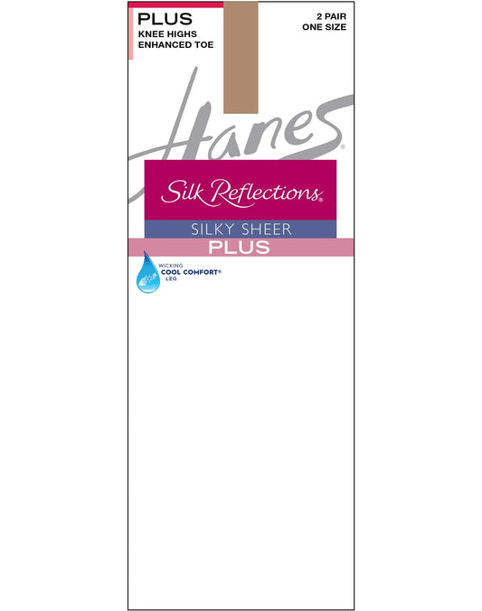 Hanes Silk Reflections Knee Highs, Enhanced Toe, 2-Pack (Plus Size)