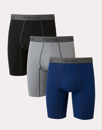 Hanes Comfort Flex Fit Men's Long Leg Boxer Brief Underwear, Moisture-Wicking, 3-Pack